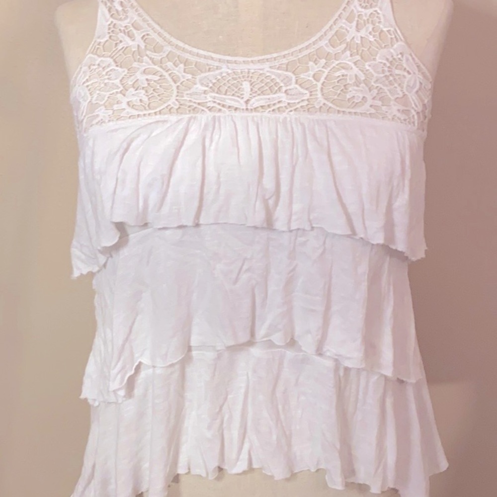 Lacey Ruffle White Tank Top - Picture 2 of 6